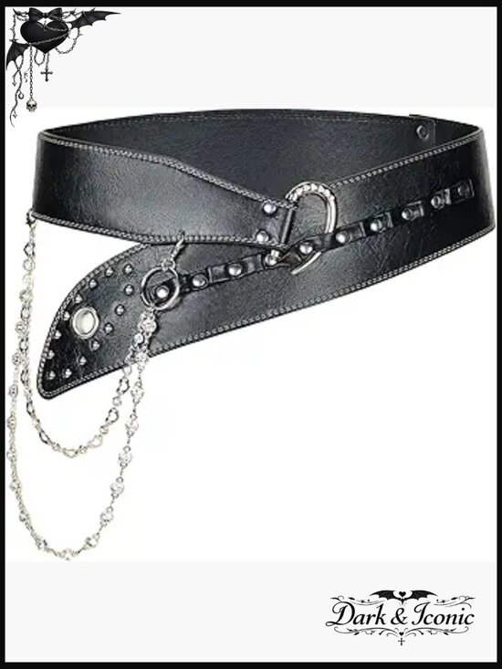 Wide Gothic Buckle Belt with Detachable Crystal Chain Punk Studs main image 5